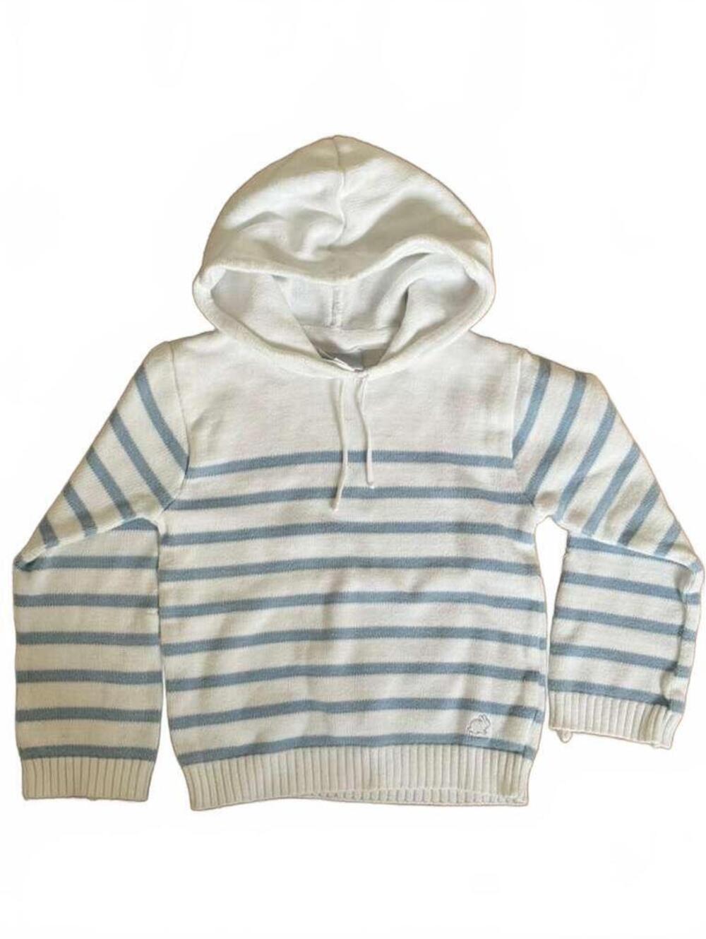 Babycottons Baby Knit Hoodie Cream Blue Striped Sweater Cozy Classic